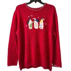 Vintage Ugly Christmas Sweater Snowman Red Festive Holiday Pullover Plus size 2X